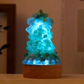 Luminous crystal resin Christmas tree lamp with blue light and solid wooden base - Aventurine Lamp