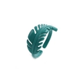 Detailed view of green enamel leaf ring with adjustable open band for women - Adjustable Open / Green