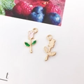 Detail of pink enamel rose pendants with golden metal backing for DIY jewelry making - Pink Rose (9x18mm)