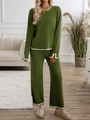 Green knit sweater and wide-leg pants set with white stripe piping trim for women - 2XL / Army Green