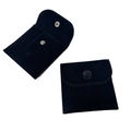 Two premium black velvet jewelry pouches with snap button closure on white background - 8*8cm / Black