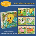 9-piece 3D wooden farm animal block puzzle for kids, featuring 6 patterns without tray - 9 Grains - Farm
