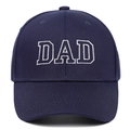 Detailed close-up of white DAD embroidery on a navy blue cotton baseball cap with stitching - Adjustable / Navy Blue DAD