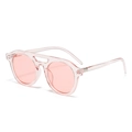 Lunettes de soleil roses transparentes à double pont avec monture ronde de style rétro - Monture rose transparente verres roses