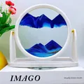 Deep blue round quicksand art hourglass with white frame for office desktop decor - 8 Inch White Frame Stand Blue