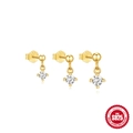 Gold-plated S925 sterling silver stud earrings set with round-cut cubic zirconia crystals - 3Pcs Per Set / Gold