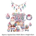 Pegatinas de pared Papá Noel rosa y corona navideña estilo acuarela para decoración - Navidad en Acuarela (Color de la Imagen) / Medio