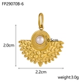 Pendentif en éventail doré en acier inoxydable avec texture et perle blanche centrale - FP29070B-6 Style Blanc Perle