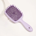 Hollow-out light purple massage hairbrush with a flexible cushion design for hair styling - Single Purple Mesh Brush