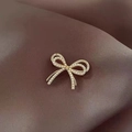 Elegant gold bow brooch featuring intricate pearl inlay and sparkling rhinestones - Bowknot Style (X0230)