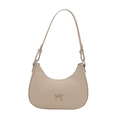 Borsa sottospalla beige a mezzaluna con fiocco in metallo argento e tracolla - Bianco