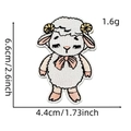 Detailed size view of a cute cartoon sheep embroidered patch with a pink bow and yellow horns - Sheep / 17#
