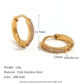 18K gold plated stainless steel huggie earrings with AAA zircon stones 11.7mm - 12mm / Gold