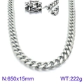 Silver 15mm cuban link chain for men, heavy 650mm stainless steel necklace with iced diamonds - Silver Cuban Link Necklace Lobster Clasp 650x15mm(KN93834-Z)
