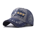 Vintage blue-grey washed cotton baseball cap with 3D embroidery and distressed brim edge - Adjustable / Pharaoh Navy Blue