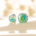 Titanium steel stud earrings with yellow and green rose-cut stones in silver setting - 8mm / Yellow Blue Gradient