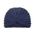 Women's knitted bohemian turban hat in navy blue with a striped pattern texture - One Size / Navy Blue