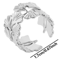 Vista detallada del anillo de hoja de ginkgo plateado con etiqueta de talla 1,7 cm - Color Acero