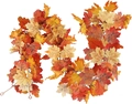 Two artificial autumn maple leaf vines with vibrant red and orange color gradients - A-Color Maple Leaf