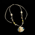 Detailed view of handmade shell pendant with colorful beads and white braided rope - Yellow Flower Shell Style (1#)