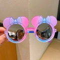 Pink to purple gradient girls sunglasses with cartoon bow ears and mirror lenses - Purple Blue Gradient Round Frame with Ears and Bow