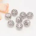 Hohlperlen aus Silber mit Blumenmuster und Zirkonia für DIY Schmuckherstellung - 6mm (Loch 0.7mm) / Weißgold