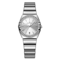 Silver stainless steel quartz watch with crystal bezel and date display for women - Silver White Steel