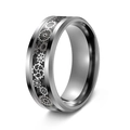 8mm black carbon fiber and silver gear ring with steampunk mechanical inlay for men - US 7 / Silver + Black Carbon Fiber