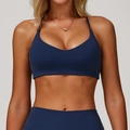 Marineblaues Yoga-Set mit V-Ausschnitt Sport-BH und hoch taillierten Leggings - S / Marineblau