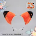 Handmade orange and black cat ear plush headband set with collar and fluffy tail - One Size