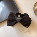Elegant black bow hair claw clip with Fashion logo and matte texture for women - 28# Double-Sided Woolen Bow Claw Clip - Black