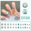 Press-on nail kit D104 with mint green and nude colors featuring 3D white bows and pearls - D104 (Glue Type)