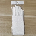 White floral lace bridal wedding gloves presented in transparent packaging on wood - 23CM White Short Lace/Full Finger
