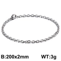 Pulsera de cadena punk hip-hop de 2mm en acero inoxidable plateado para hombres y mujeres - Plata 200x2mm (KB126640-Z)