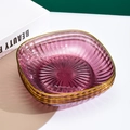 Set of three purple square fruit plates with gold rims and vertical ribbed textures - Vertical Stripe Plate (Agate Red)