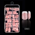 Pink and white French tip press-on nails in 12-grid storage box style CP001 - Square Round Style (CP001)