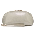 Sparkling silver shell-shaped cosmetic bag with gold zipper and convenient hand strap - Glitter Silver White