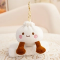 Porte-clés brioche en peluche mignonne avec visage brodé sur pierre décorative - Blanc