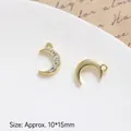 Macro detail of crescent moon gold charms with 10x15mm size dimensions for DIY jewelry - Style 9 Rhinestone Moon Charm (10*15mm)