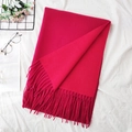 Elegant red double-sided cashmere-like scarf with fringe detail on a soft white background - 25# Rose Red