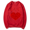 Red long sleeve crewneck sweatshirt with heart flower print, flat lay variant view - Red Slogan