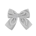 Detailed view of light grey velvet bow clip with soft texture and refined stitching - Gray