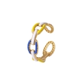 Colorful enamel Cuban chain open ring in gold stainless steel with leaf cross design - J360-3 Colored Chain / Adjustable Open