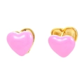 Pink heart-shaped earrings with gold trim and drip oil finish in a pair - Gold-Pink