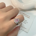 Elegant silver ring with square pink zircon in halo setting and crossover band - Halo Square Pink Gemstone Ring (J0771C)