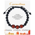 Adjustable carnelian and black matte bead woven bracelet with symbolic meaning card - Red Agate