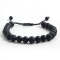 Detail of adjustable tiger eye and lava stone beaded bracelet with woven cord - Matte Stone + Lava Stone (NR09-7)