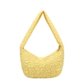 Quilted yellow crescent shoulder bag with floral stitching and zipper closure - Yellow