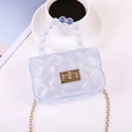 Light blue matte jelly handbag with pearl bead handle and gold chain for girls - Clear