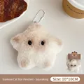 Llavero de estrella de peluche blanco crema con sonido chillón y cadena de bolas - Llavero de Estrella Estilo Gato Siamés - Con Sonido